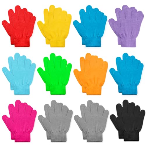 Image of ONESING 12 Pairs Kids Gloves - Warm Knitted Winter Gloves Bulk for Girls Boys | Children Gloves Designed for Cold Weather