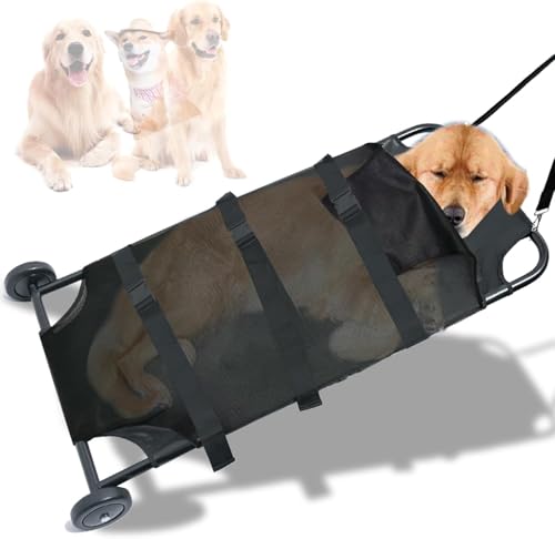 Wenrox犬用ストレッチャー 250ポンド 大型犬用 48x26インチ 犬用トロリー ノイズレスホイール付き 犬用緊急 レスキューストレッチャー 大型犬用折り畳み式アルミ製救急カート