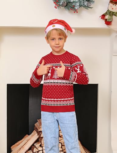 Image of Cowasto Mens Crewneck Christmas Sweater Family Matching Sets Knitted Sweater Pullover