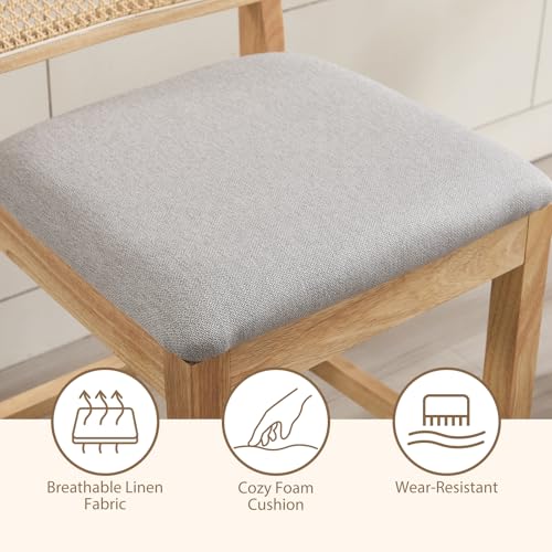 Image of Rattan Counter Height Bar Stools, 25.6'' Modern Counter Stools with Cane Back, Mid Century Bar Chairs for Kitchen Counter /Home Bar /Cafe, Set of 2, Grey