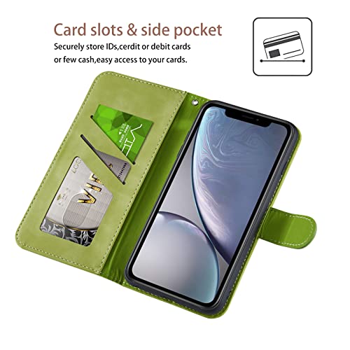 Bartern Flip Case for iPhone X/iPhone XS,Cute Elephant PU Leather Folio Flip Wallet Phone Case Cover with Card Holder Magnetic Closure and Stand Feature for iPhone X/XS,Green - Image 3