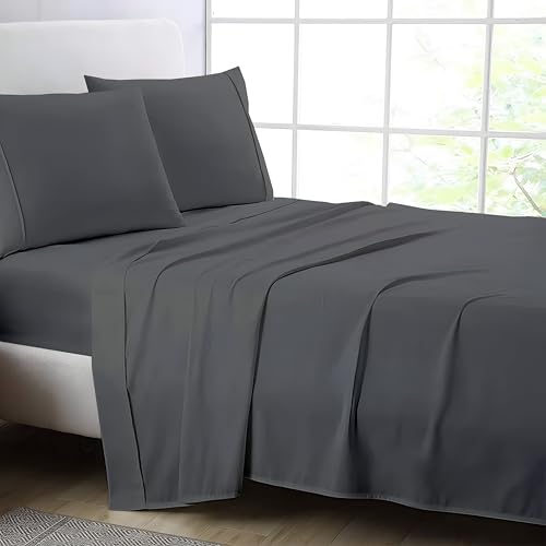Image of Dark Grey Full Flat Sheet Only, Soft 100% Cotton Top Sheets | Sateen Weave 1 Piece Cool & Breathable Luxury Hotel Quality Bed Sheets, Extra Soft and Comfy - Wrinkle Free Bedsheet
