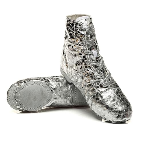 Women Jazz Shoes Split Sole Kids Silver Dancing Sneakers Ankle Boots for Men 11 M US Women