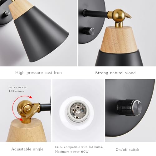 Image of Wall Sconce Lighting Fixture with Metal Shade, On /Off Switch, Indoor Decor Wall Mount Swing Arm Lamp for Bedroom,Hallway,Living Room,Reading, Black