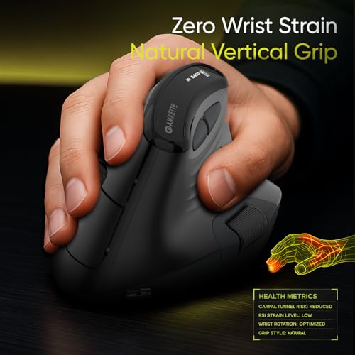 Image of Amkette XS Natural Plus Programmable Vertical Wireless Mouse /Bluetooth Mouse, OLED Display Side Scroll, 6400DPI, 2.4G+3xBT+Wired, 7 Button, Rechargeable, 6400DPI, Web Software, 1000Hz, 2Yrs Warranty