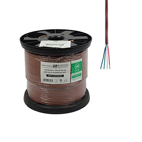 Syston Cable Technology 18/4 Solid, HVAC-Thermostat UL/ETL CL3R/CMR/FT4, 18AWG 4 Pure Copper Conductors, Indoor/Outdoor UV Resistant RoHS Brown 500ft Spool