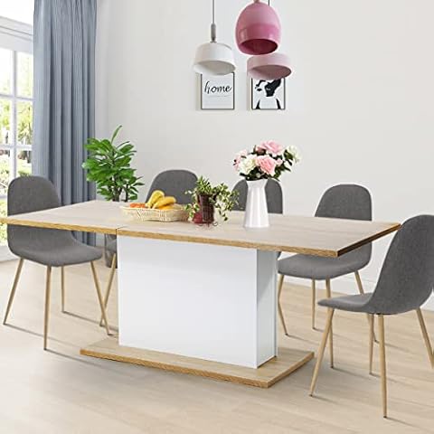 Geniqua Extensible Dining Table 4-8P Seat Wooden Top Kitchen Island Meal Desk Home Office Restaurant Furniture Cover