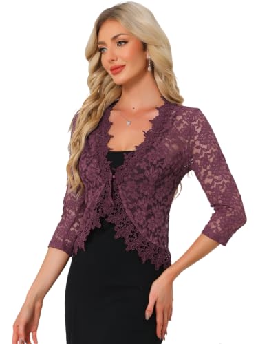 Image of Allegra K Floral Lace Shrugs for Women's Evening 3 /4 Sleeves Formal Elegant Bolero Cardigan