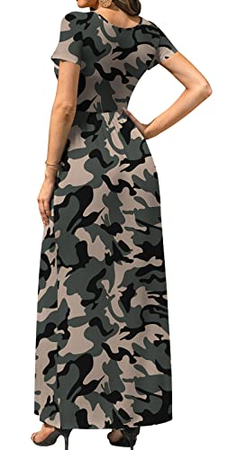 Image of DB MOON Womens 2026 Casual Summer Maxi Dresses Short Sleeve Empire Waist Spring Long Dress with Pockets(Camouflage 01, S)