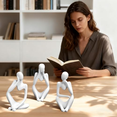 Estatuas Pensador Blancas Set 3 Piezas Resina Decoración miniatura 4