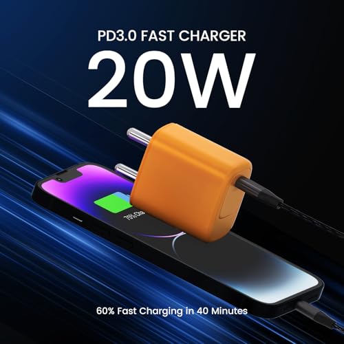 Image of DeperAI 20W GaN III Fast Type C Mobile Charger, MFi Certified, Compatible for iPhone, iPad Pro /Air 2, Samsung, and Other iOS, Android Devices, PD 3.0 Fast Charging, Supports UFCS, Wrap (Orange)