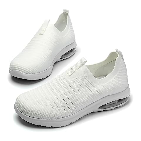 Kelway Womens Walking Shoes Slip on Sock Sneakers Lady Girls Nurse Mesh Air Cushion Platform Loafers Fashion Casual(D24-1/White, 10, Numeric_10) Cover