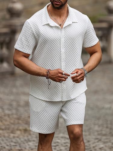 Image of Zilcon Men's 2 Piece Outfit Casual Short Sleeve Button Down Shirt Beach Summer Loose Pant Sets