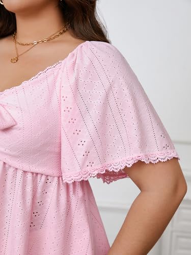 Verdusa Women's Plus Size Coquette Tie Front T Shirt Deep V Neck Ruffle Hem Knit Tee Tops4