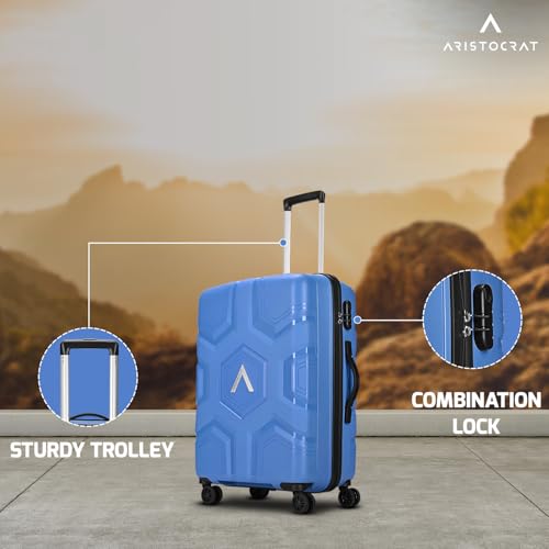 Image of Aristocrat Rock | Medium Trolley Bag, 66 Cm, Medium Hardside Luggage | 4 Wheels, Combination Lock | Polypropylene | Suitcase for Travel | 7 Year International Warranty | Ocean Blue