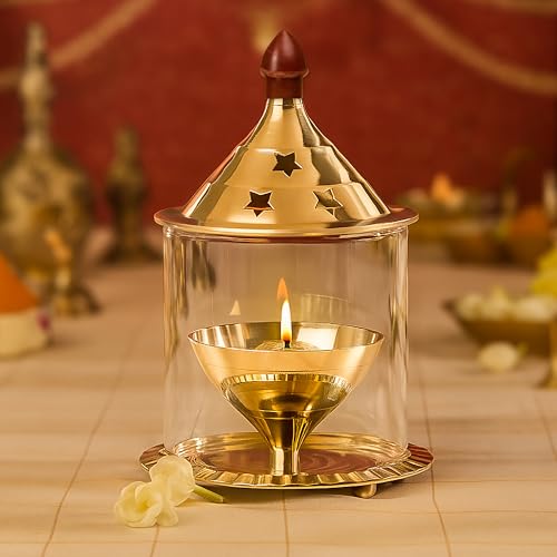 Small Size Akhand Diya Decorative Brass Glass Oil Lamp | Tea Ligh...