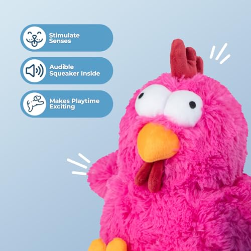 Image of Best Pet Supplies Interactive Squeaky Dog Chew Toy, Ideal Dog Toys for Chewers, Small, Medium & Large Dogs, and Fetch Lovers - Mrs. Cluck (Fuchsia), Large