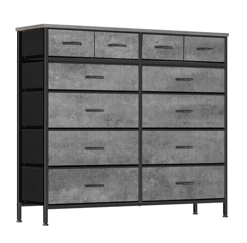 VASICAR Gray Dresser for Bedroom with 12 Deep Drawers, Wide