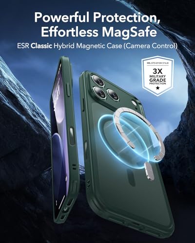 Image of ESR for iPhone 17 Pro Case, Camera Control Cover, Compatible with MagSafe, Shockproof Military-Grade Protection, Magnetic Phone Case for iPhone 17 Pro, Classic Hybrid Case, Frosted Green