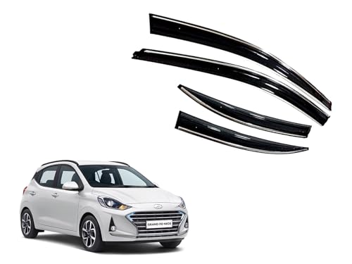Image of CAR SAAZ Chrome Line Door Visor for Grand I10 NIOS (2019-2023)(Set of 4Pcs) | Rain Guard | Wind Deflector