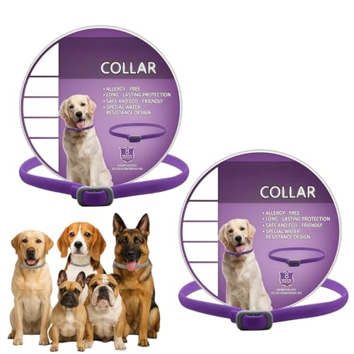 2-Pack Adjustable Waterproof Dog Col/lar Fle/a and Ti/ck Treatment Col/lar for Dogs with 16-Month Protection Anti-Bark Dog Calming Col/lar One Size Fits All Breeds Fashionable & Durable(Purple)