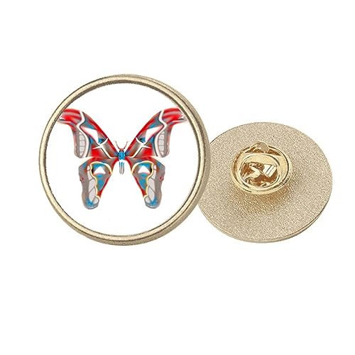 Broche ronde dorée 3D rouge et bleu M : élégance chic pour costume