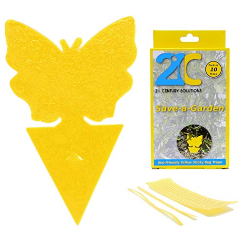 21C 21 Century Solutions Yellow Dual Sticky Fly Traps 10-Pack For Gnat Whiteflies Fungus Gnats Flying Insects - Houseplant Disposable Glue Trappers Save A Garden Butterfly Shape #TOP22