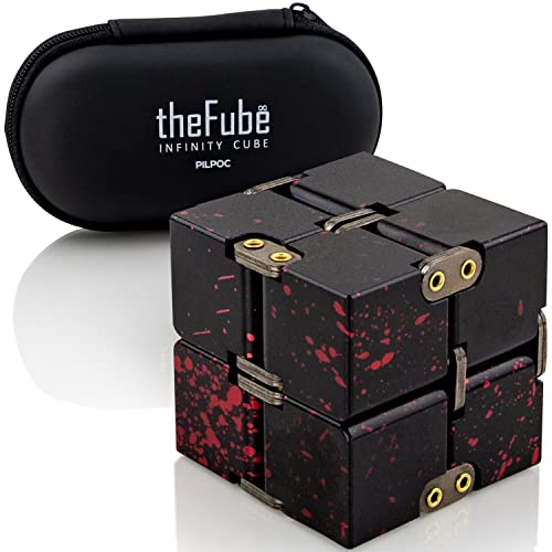 Pilpoc Thefube Infinity Cube Fidget Desk Toy - Aluminum Infinite Magic Cube With Case, Sturdy, Heavy, Relieve Stress And Anxiety, For Add, Adhd, Ocd (Black Red) #TOP14