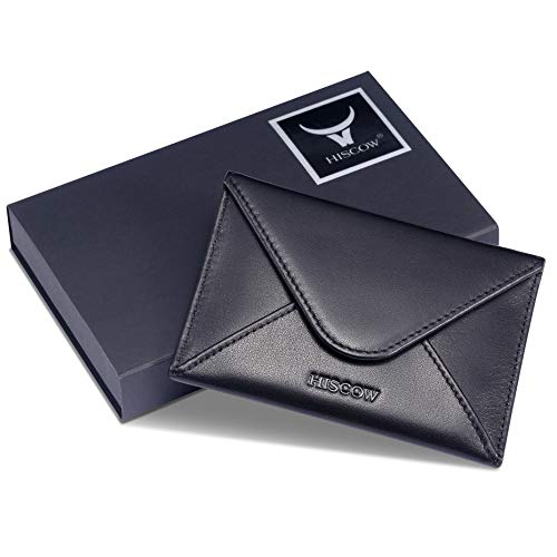 Hiscow Envelope Business Card Case With Magnet Closure - Italian Calfskin (Black) #TOP6