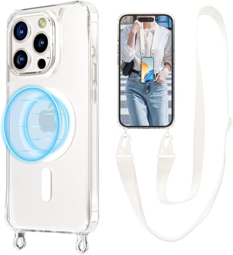 Coque iPhone 16e avec cordon blanc pour garder les mains libres en voyage