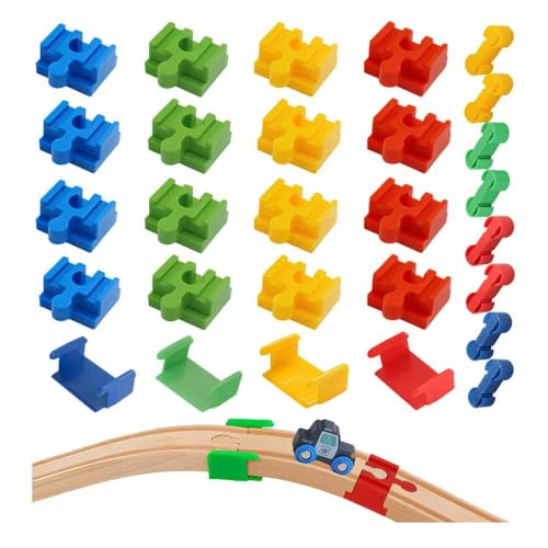 HMCEY 28 Unidades Conectores de Vias Tren Madera,Adaptador Carril Madera,Conectores Ferrocarril Universales,Accesorios Train Rails,Carriles Cortos Plástico para Niños,Adolescentes,Repuesto,Juguete