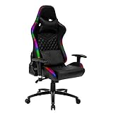 Gaming Chair with FOOTREST - Office Chair - Black with RGB/LED Lights Pillows Included