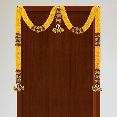 Image of Amazon Brand Umi - Toran for Main Door Entrance, Bandarwal for Festival, Pooja Mandir & Wedding, (42 inches x 24 inches) Handmade Traditional Flower Hanging for Home & Office Decor (Golden Yellow)