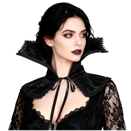 LVOW Womens Black Victorian Gothic Vampire Collar Renaissance Velvet Stand-up Collar Halloween Witch Gothic Accessory
