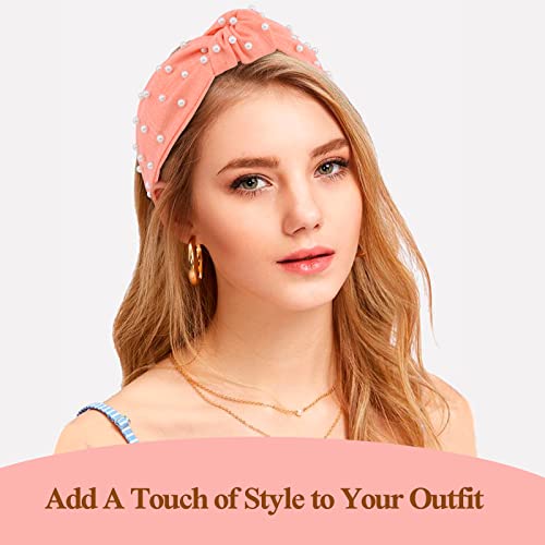 Begood Knotted Headband For Women Pearl Top Knot Headbands Striped Wide Headbands Fashion Hairbands Designer Turban Hair Accessories Headwear For Girls 2Pcs #TOP3