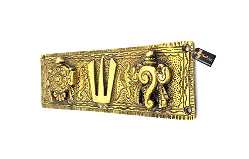 Two Moustaches Brass Shankh Chakra Namah Wall Hanging, Yellow #TOP2
