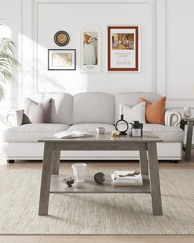 Mesa de centro rectangular de 2 niveles moderna estilo industrial rústico 3