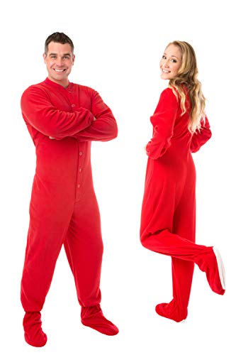 One Piece Fleece Adult Footed Pajamas Onesie-Mens and Womens Red