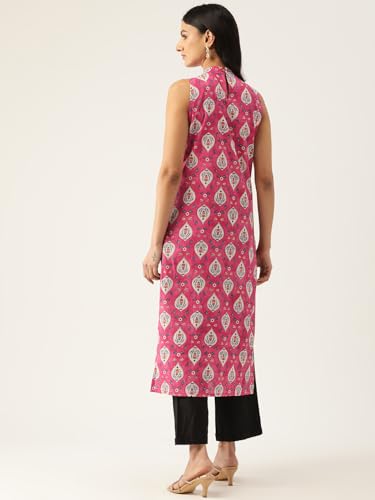 Image of feranoid Unique Printed Choker Neck Back Button Sleeveless Long Kurti