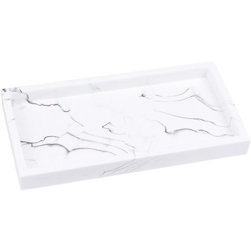 Fituenly Rectangular Marble Resin Storage Tray, Multifunctional Bathroom Vanity Countertop Organizer for Perfume Soap Dispenser Cosmetics