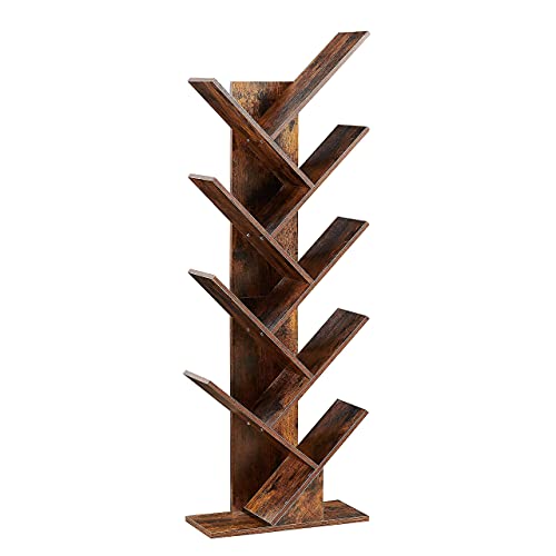 infiniwe Tree-Shaped Bookshelf 9-Story Tree Bookshelf Tree Bookshelf for Wall Artistic Book Organizer for Home Office School Storage BooksMagazinesCDPhoto Albums-Retro Brown