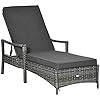 Outsunny wicker chaise lounge 4 position adjustable backrest and cushions outdoor lounge chair pe rattan sun lounger for poolside balcony or garden dark grey  urban country home decor