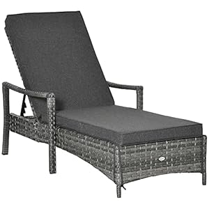 Outsunny wicker chaise lounge 4 position adjustable backrest and cushions outdoor lounge chair pe rattan sun lounger for poolside balcony or garden dark grey  urban country home decor