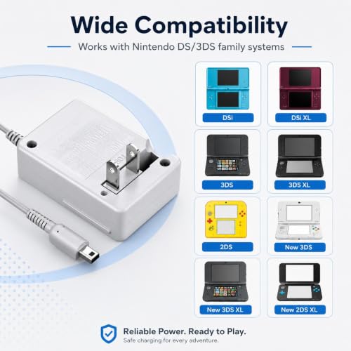 Image of XEOLAX 3DS Charger Compatible with N3DS / DSi /DSi-XL / 2DS / 2DS-XL /New3DS 100-240V Wall Plug Adapter (3DS /3DS XL White charger)