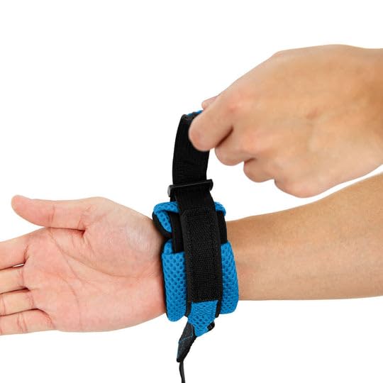 Image of Gooby Soft Mesh Wristband Surfer Leash, Solid Blue, 6 FT | Hands-free wristband; Breathable padded mesh; 6 ft; Adjustable hook-and-loop fastener; Match your harness