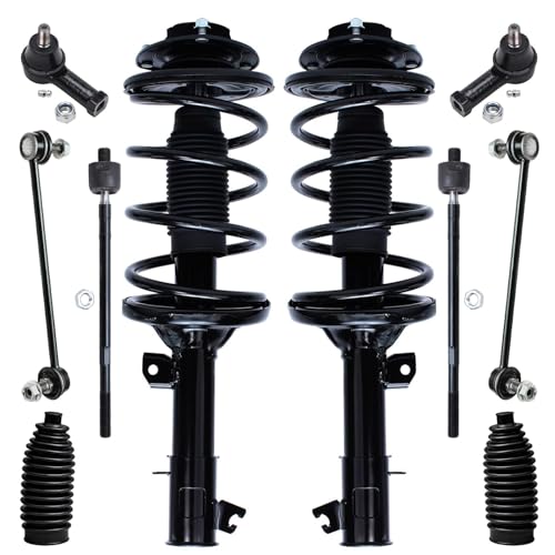 Image of Detroit Axle - Front Struts Kit for Hyundai 2001-2006 Santa Fe [2.4L, 2.7L] 2 Struts Coil Spring 4 Outer Inner Tie Rods 2 Sway Bar Links 2 Boots 2002 2003 2004 2005 Replacement Suspension