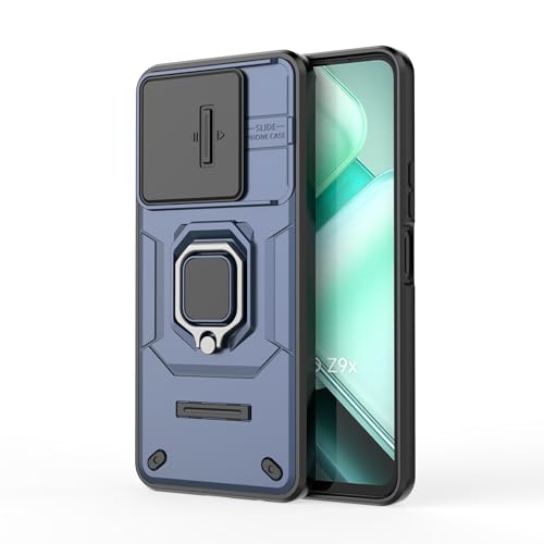 Image of Thermoplastic Polyurethane Camshield Pro Case With Slide Camera Protection And Ring Stand Bumper Back Case Cover For iQOO Z9X 5G (Blue)