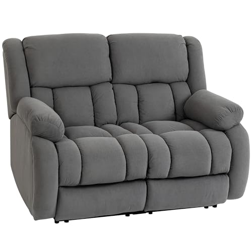 HOMCOM Sillón 2 Plazas Relax Reclinable Manual, Ajuste Separado, Sillón Relax Tapizado en Terciopelo, Reposapiés Ajustable, Asiento Amplio, Muelles, Acolchado Grueso, Sofá Reclinable hasta 135º, Gris