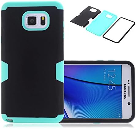 Note 5 Case, Galaxy Note 5 Case, CexCob Impact Resistant 3 in 1 Hybrid Shockproof Soft Silicone TPU & Hard Plastic 3 Pieces Armor Combo Back Cover Phone Case for Samsung Galaxy Note 5, Black & Mint