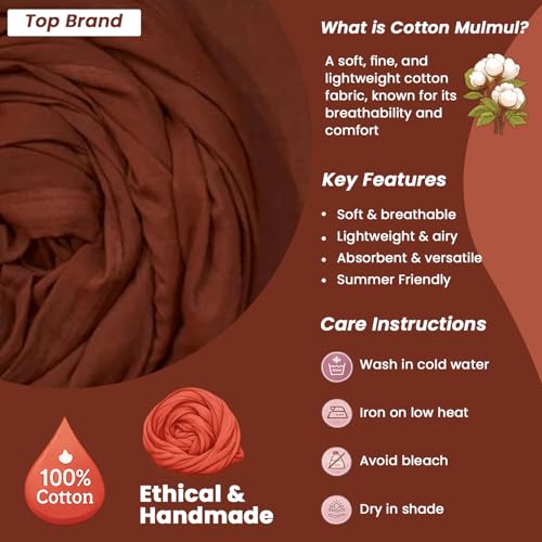 Image of Plain Mulmul Soft Cotton Fabric | Lightweight Breathable Mulmul Cloth | Super Quality Natural Cotton Fabric for Kurta, Dress, Dupatta, Lining & Craft Use (Choco Brown, 5 Meters)